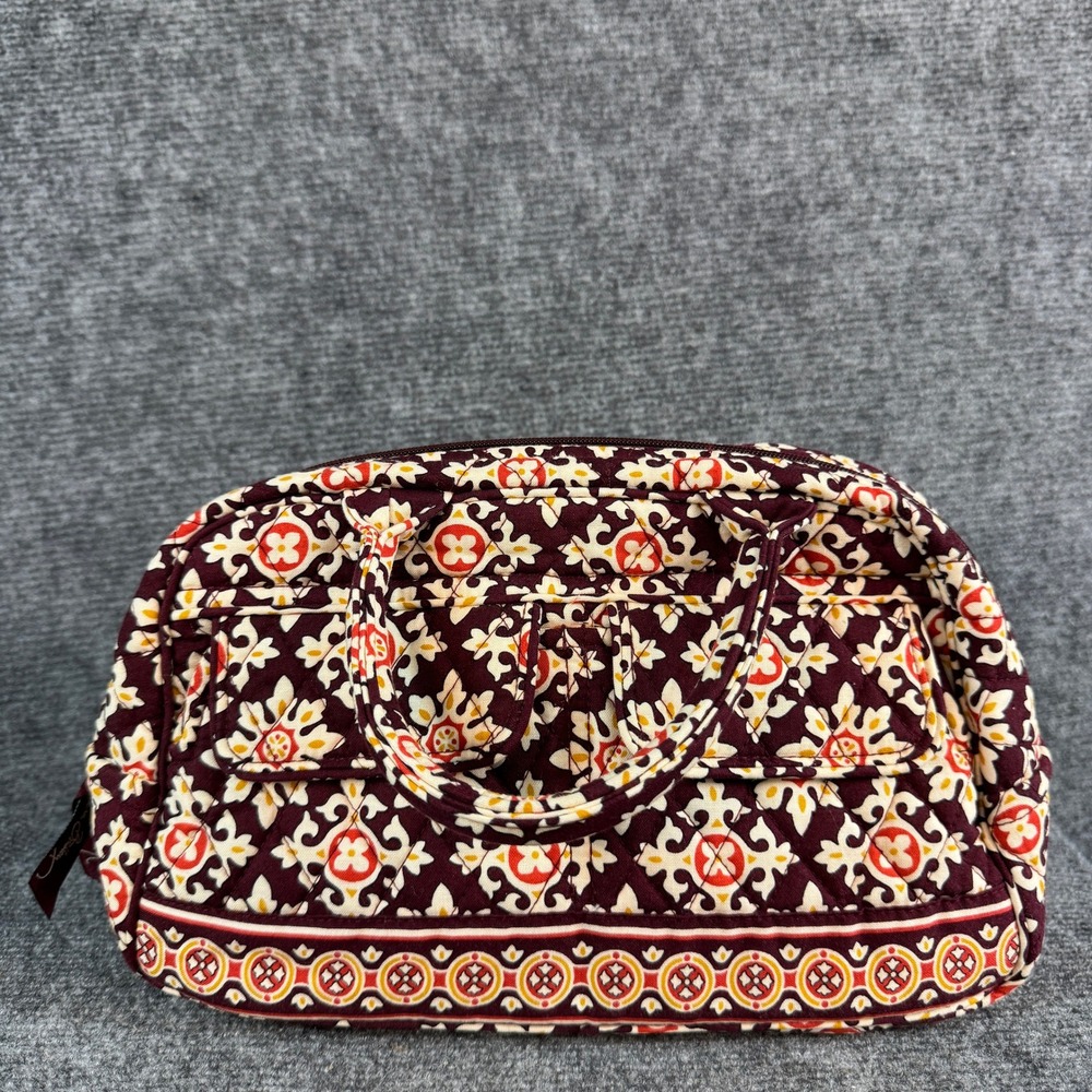 Vera Bradley Quilted Handbag Burgundy Floral Tapestry Zip Satchel Pockets - Picture 2 of 11